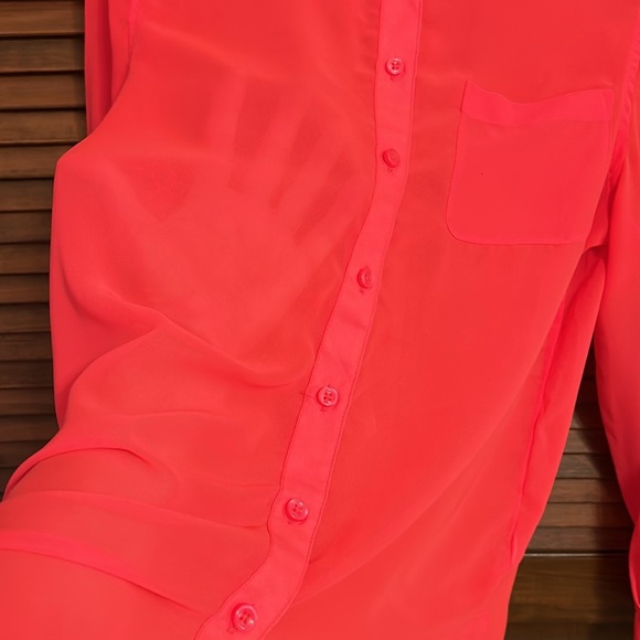 American Eagle Outfitters Neon Orange Sheer Blouse - Picture 7 of 7